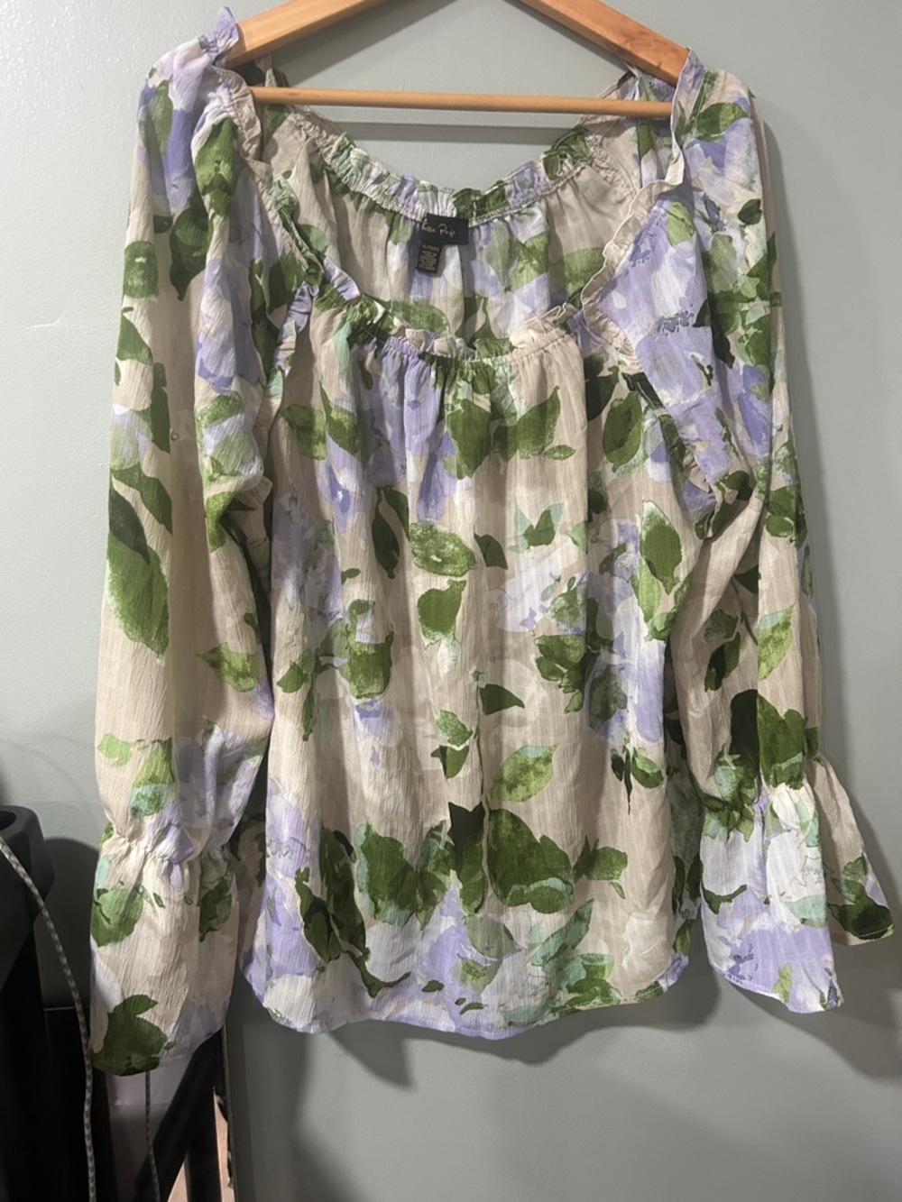 Melissa Paige Lavender and Green Floral Peasant Blouse - Women Tops